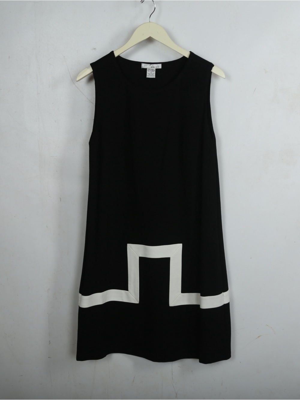 WD.NY Black Sleeveless Mini Dress with White Hemline Accent